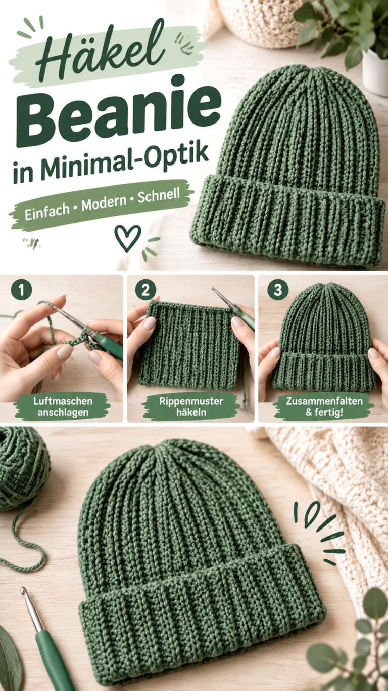 Häkelmütze Beanie Einfaches Rippenmuster für Anfänger