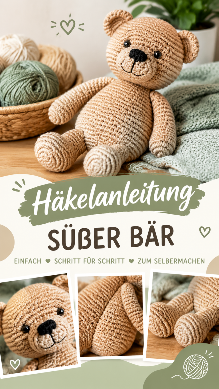 Süßer gehäkelter Bär  Amigurumi Kuscheltier mit gratis Anleitung