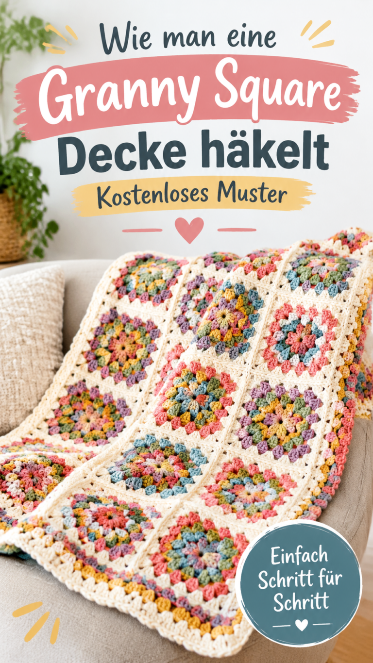 Granny Square Häkeldecke  bunte Decke häkeln mit Anleitung