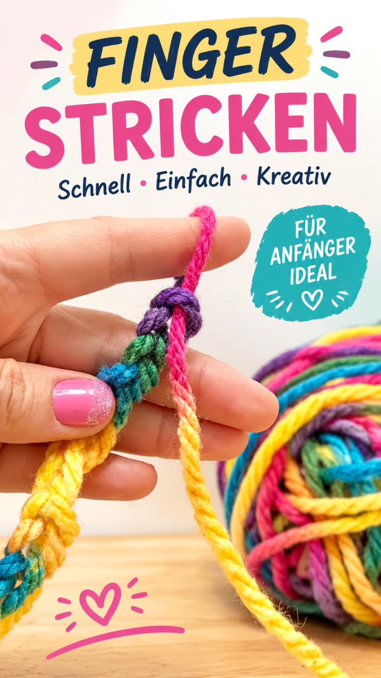 Fingerstricken für Anfänger  schnelle DIY-Idee mit bunter Wolle