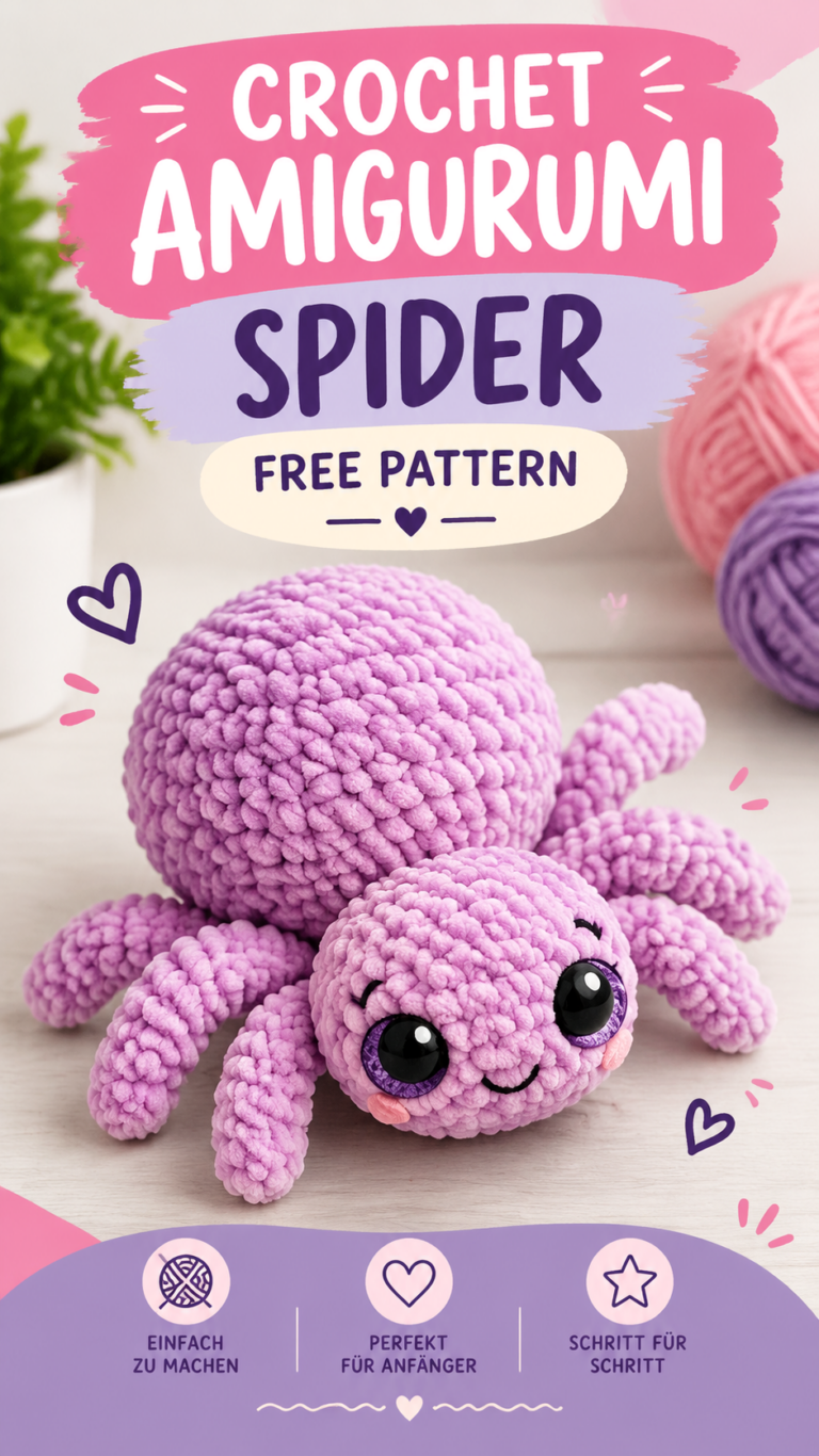 Rosa Häkelideen Süßes Spinnen-Amigurumi mit Gratis-Anleitung