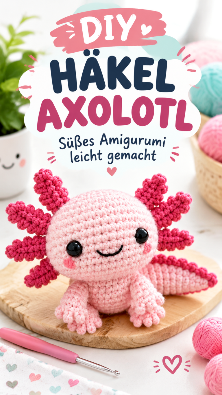 Kostenlose Häkelanleitung Süßes Axolotl häkeln als Amigurumi in Rosa