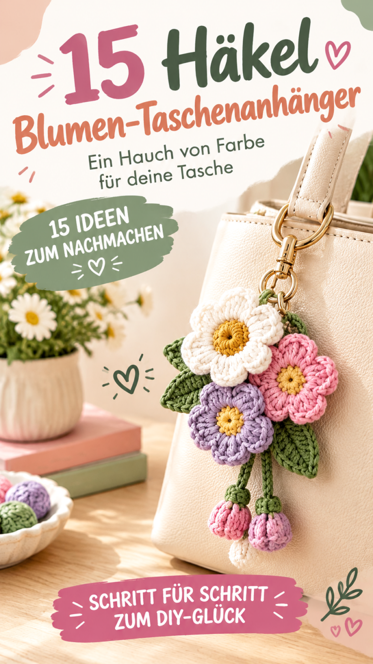 Häkel Taschenanhänger Blumen  Süße Bag Charms DIY Ideen fürs Häkeln