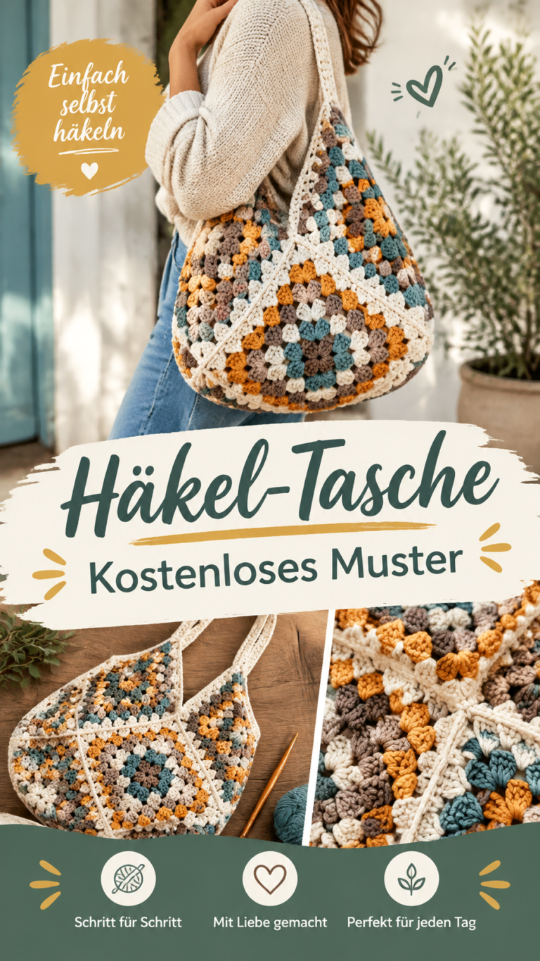 Häkelanfänger Tasche Einfache Schultertasche mit Granny Squares häkeln Anleitung