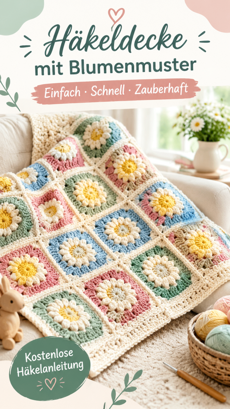 Babydecke häkeln Kostenlose Häkelanleitung für eine bunte Blumen-Granny-Decke