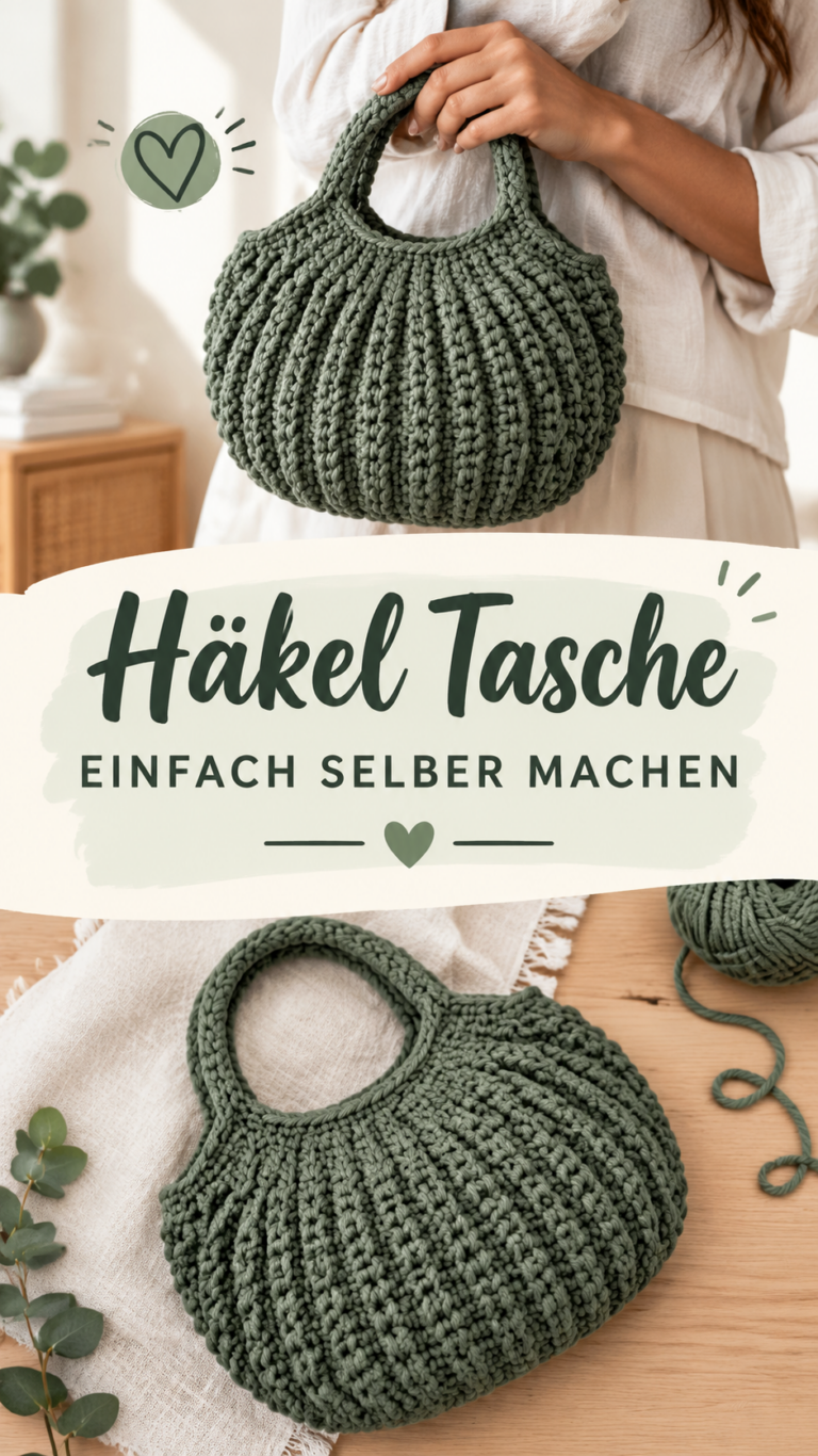 Gehäkelte Tasche selber machen  Anleitung für eine gerippte Häkeltasche aus dicker Wolle