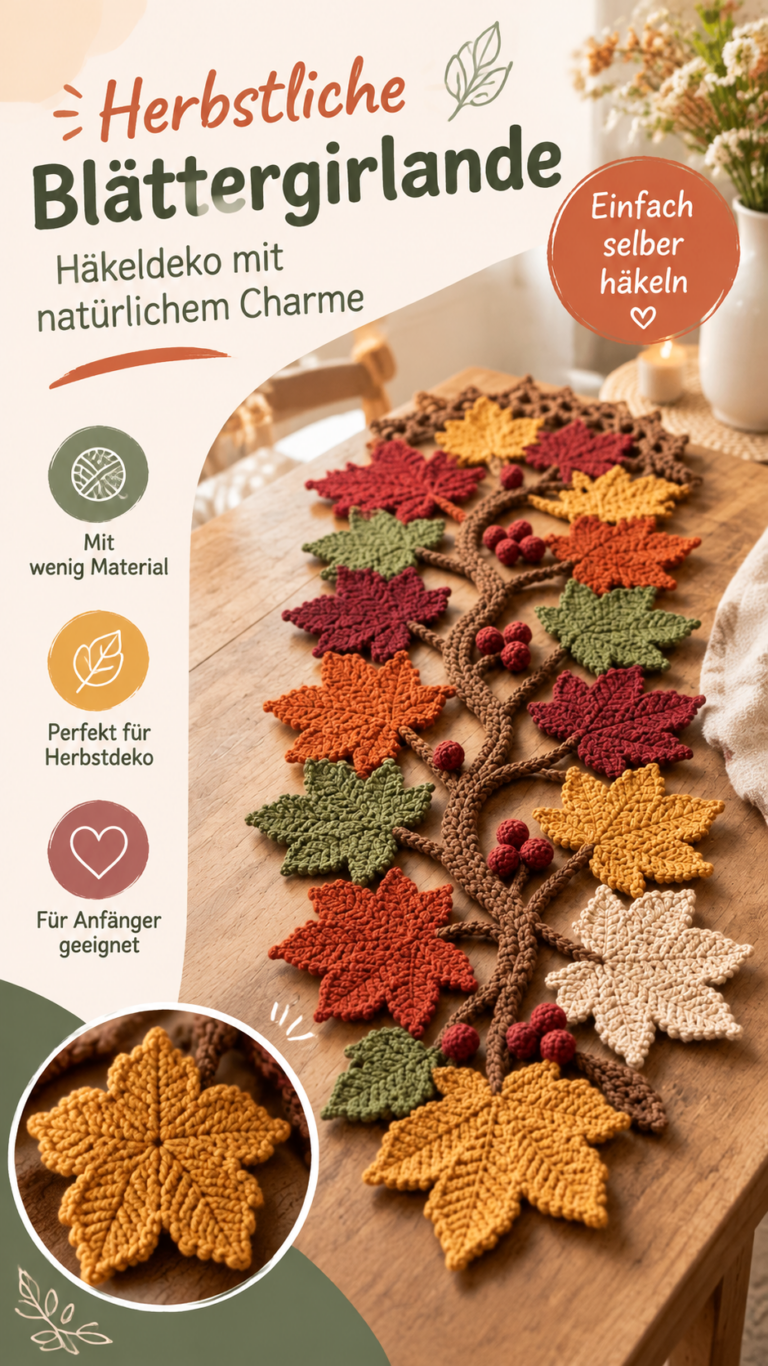 Häkelanleitung Tischläufer mit Herbstblättern  Muster
