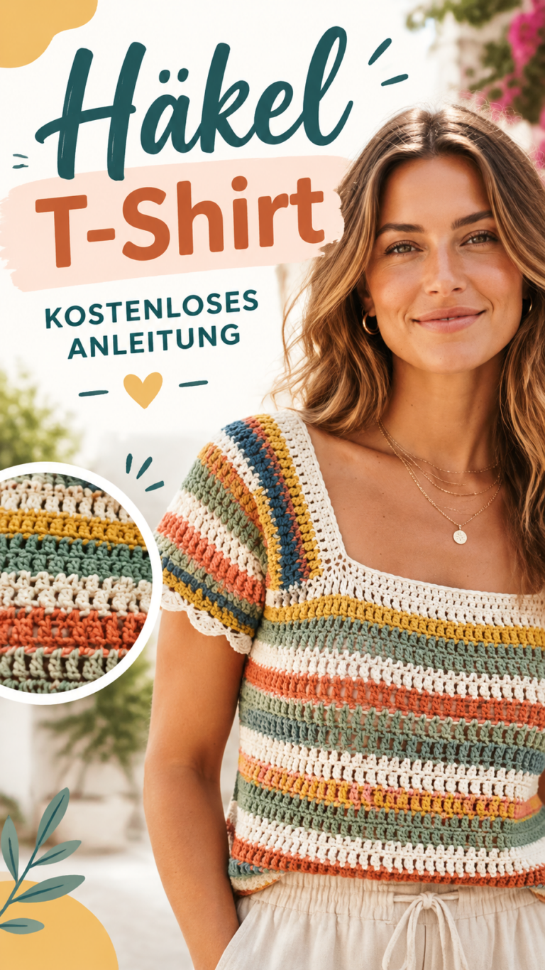 Gehäkeltes T-Shirt Kostenlose Anleitung für ein bunt gestreiftes Sommertop
