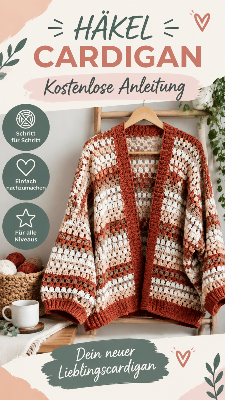 Gehäkelter Cardigan  kostenlose Anleitung für einen gemütlichen Granny-Square Cardigan