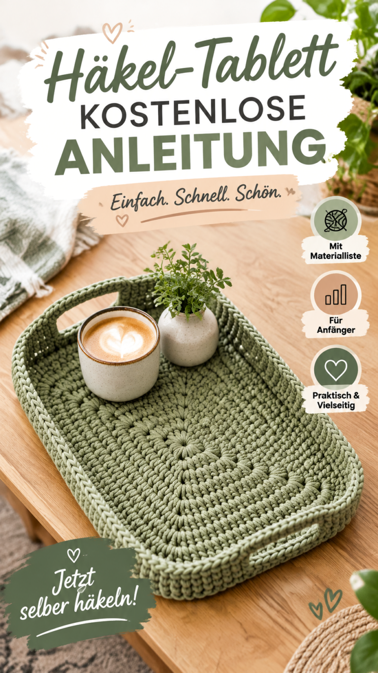 Kostenlose Häkelanleitung für dekorative Körbe und gehäkelte Tabletts in Beige
