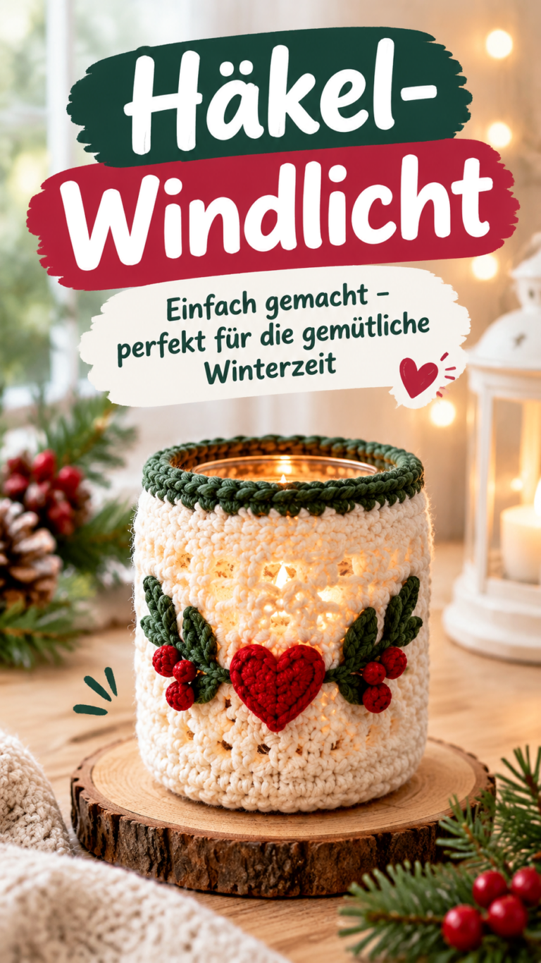Weihnachtsdeko häkeln Gemütliche Häkelkerze für Advent und Festtage