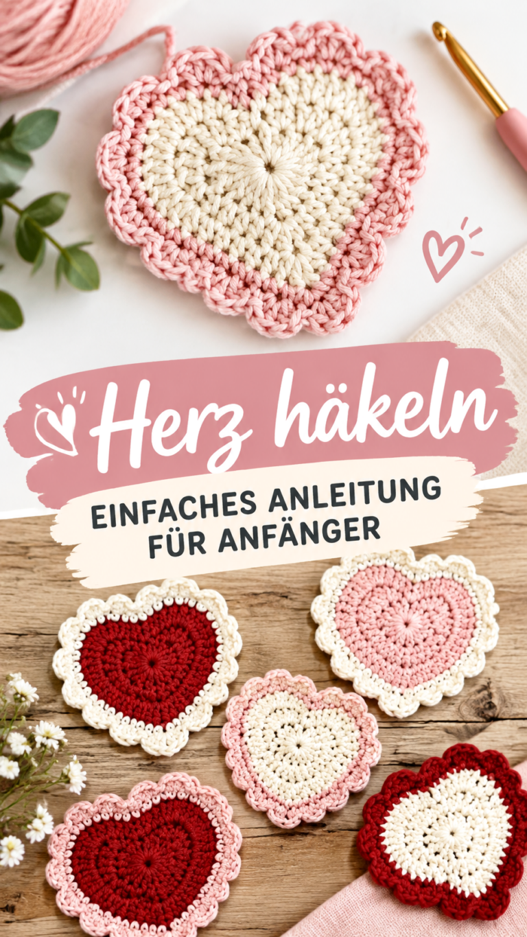Herzen häkeln Einfache Häkelanleitung für Anfänger