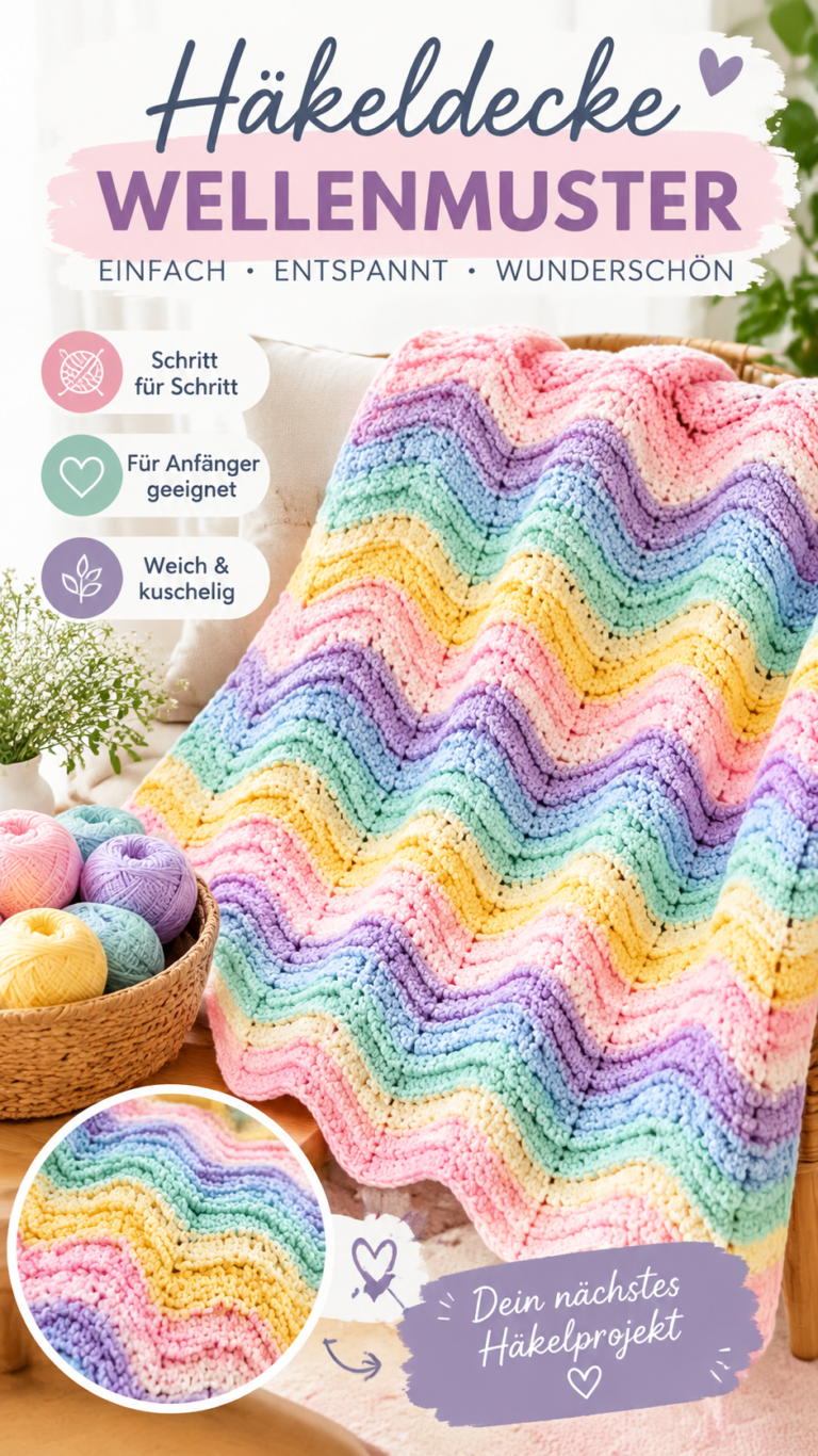 Gehäkelte Babydecke mit buntem Zickzackmuster in Pastellfarben  Kuschelige Häkelidee