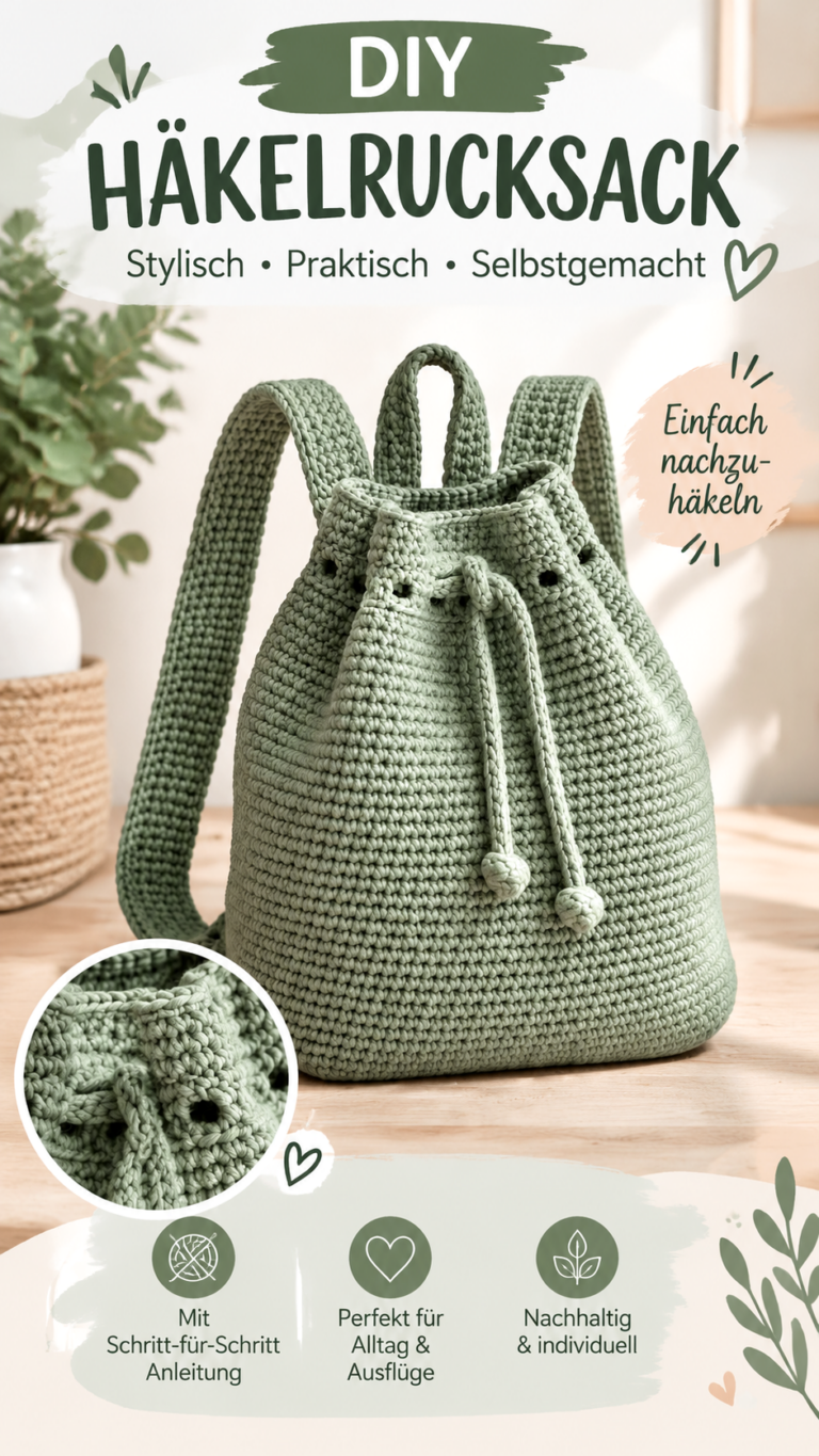 Häkelrucksack in Salbeigrün  Stilvolle DIY-Häkelanleitung für einen modernen Rucksack