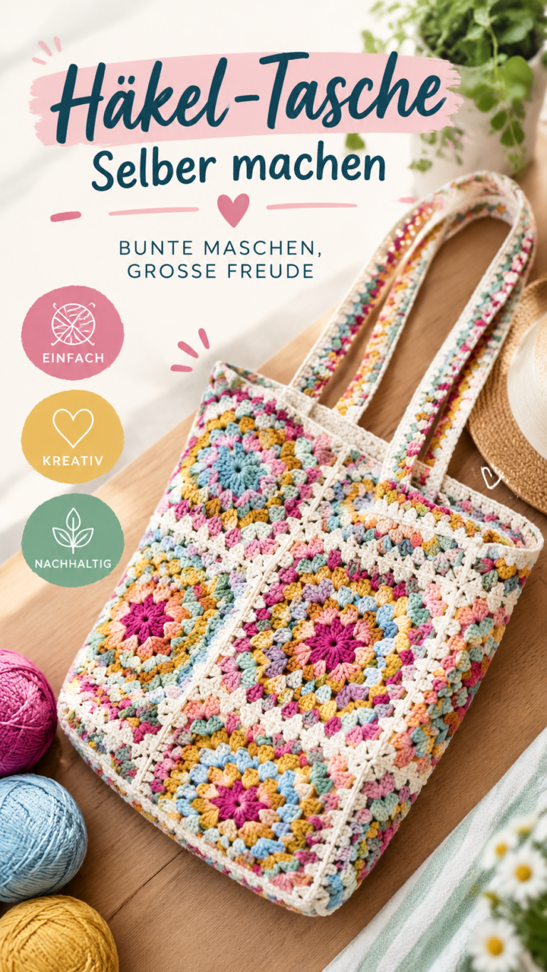 Bunte gehäkelte Tasche mit Granny Squares  DIY Häkelanleitung für eine sommerliche Handtasche