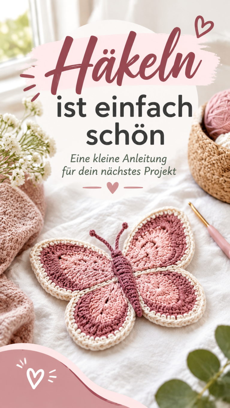 Ästhetische gehäkelte Schmetterlingstasche in Rosa  DIY-Häkelanleitung