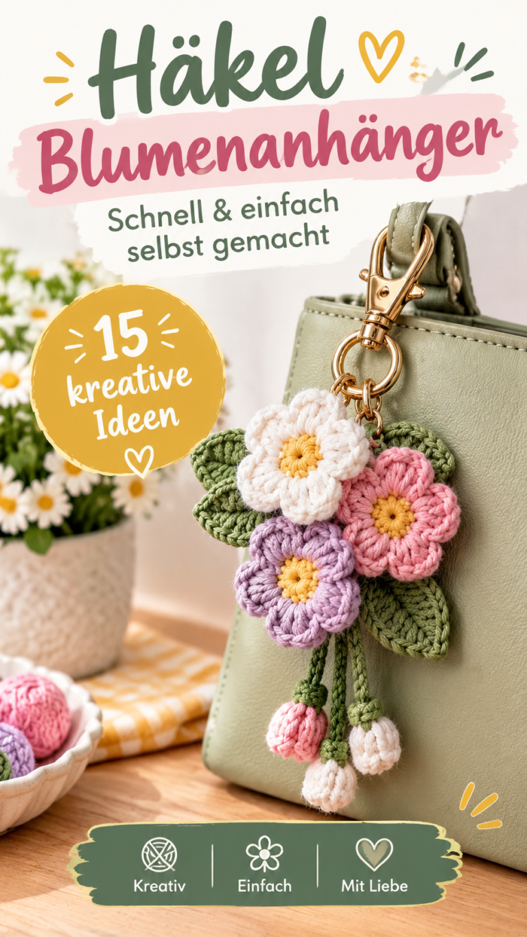 Gehäkelter Taschenanhänger mit Blumen  15 süße DIY-Ideen zum Nachmachen