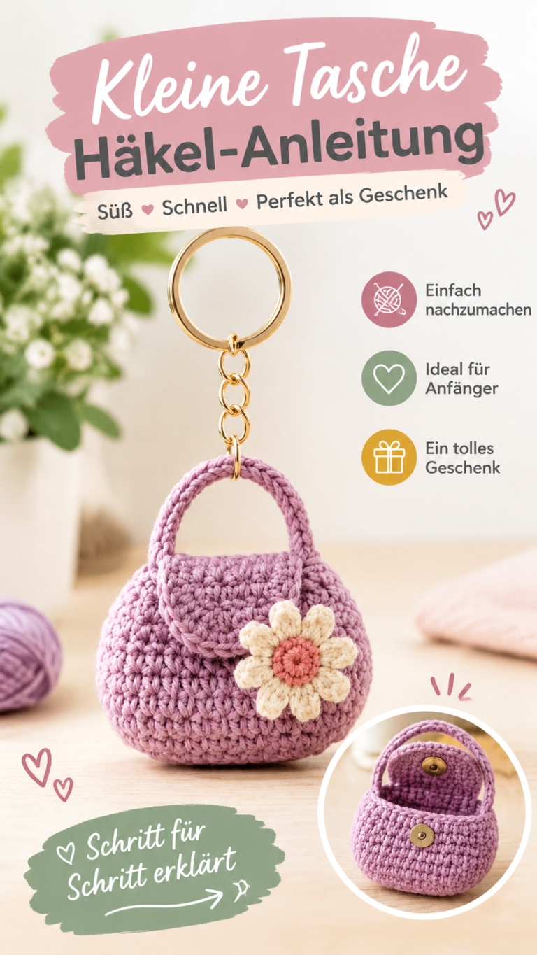 Häkel-Taschenanhänger mit Blume  Süßer Mini-Taschen-Schlüsselanhänger zum Selbermachen