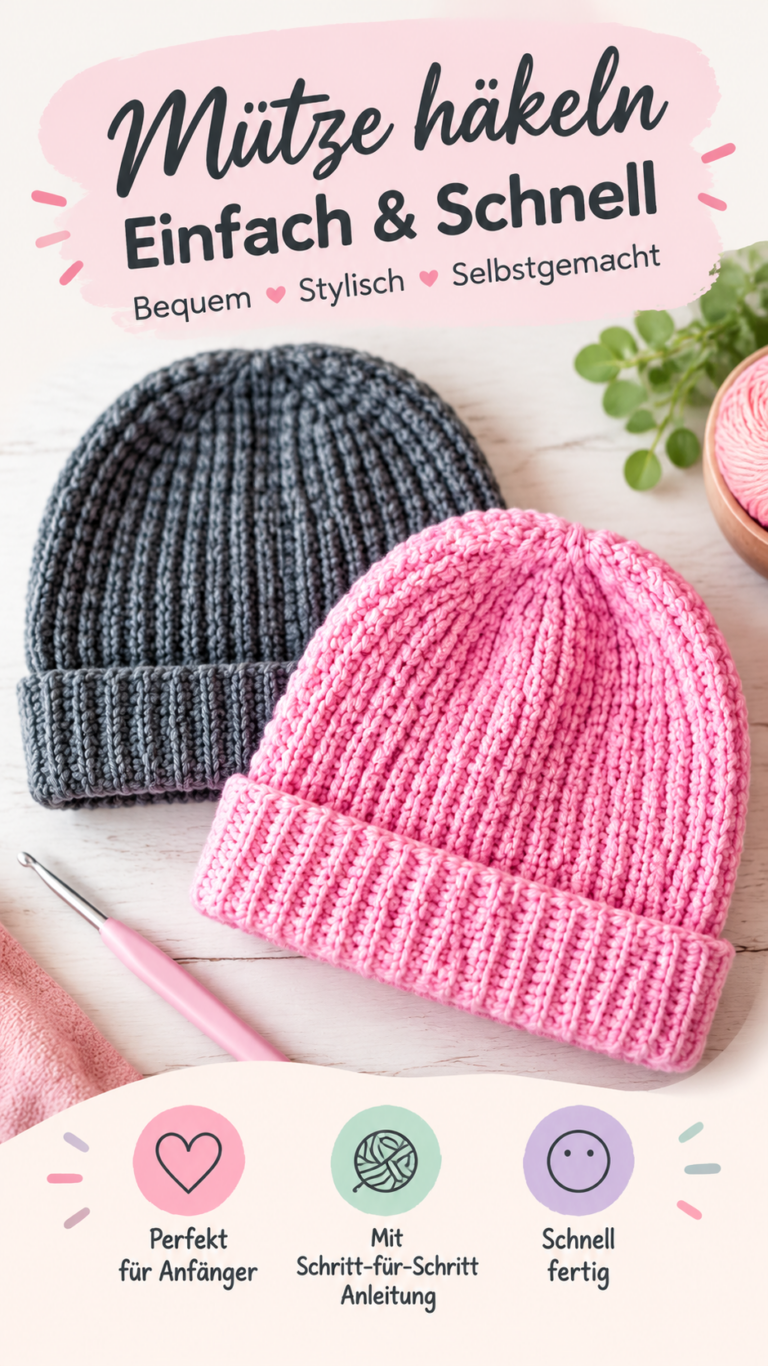 Gehäkelte Beanie-Mütze im Stricklook  Einfache Anleitung für warme Wintermützen