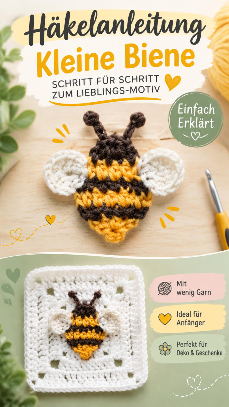 Gehäkelte Biene als süßes Granny Square  kostenlose Häkelanleitung
