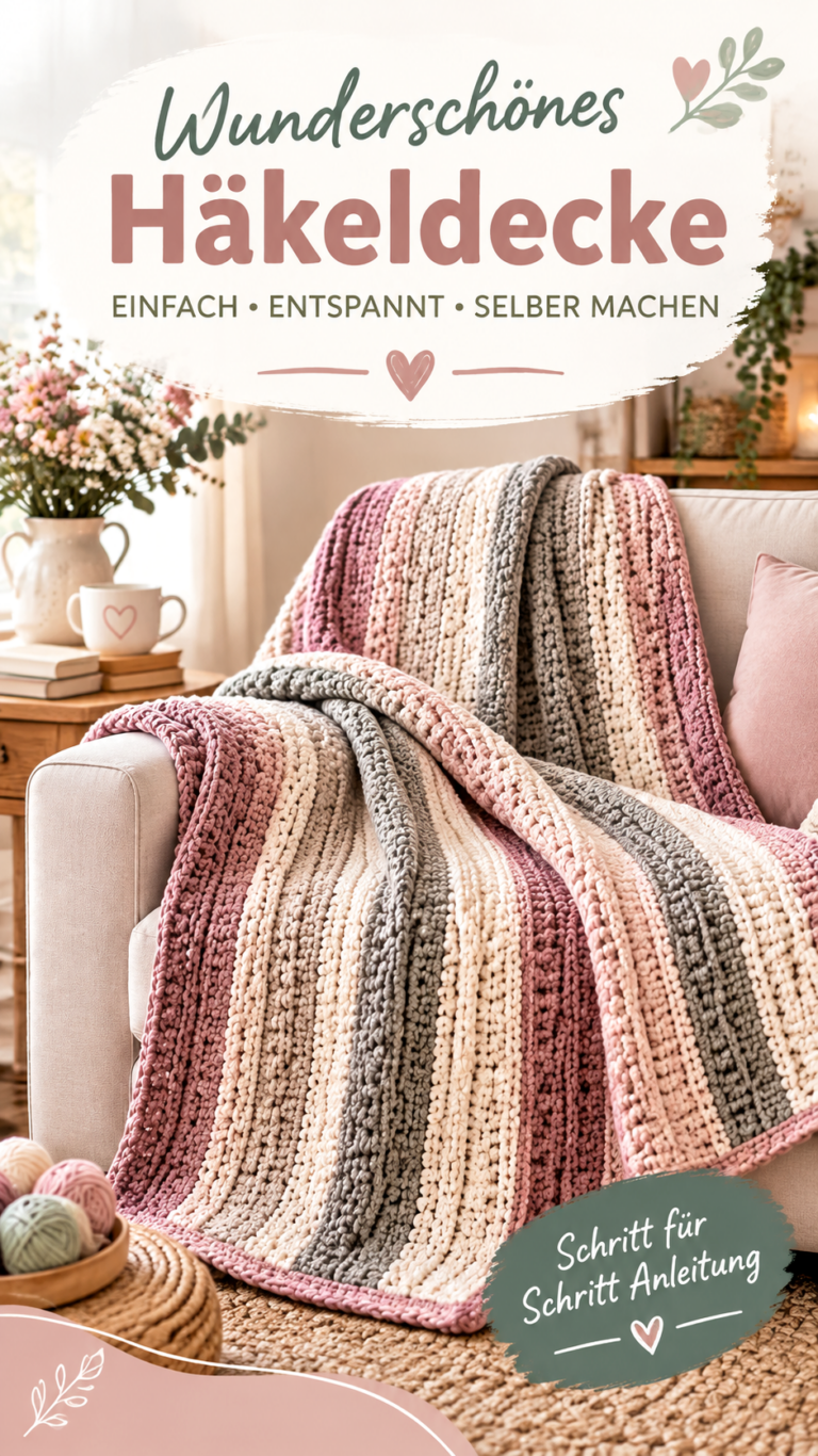 Häkeldecke im Rosé-Creme-Grau-Look  Gemütliche Decken häkeln