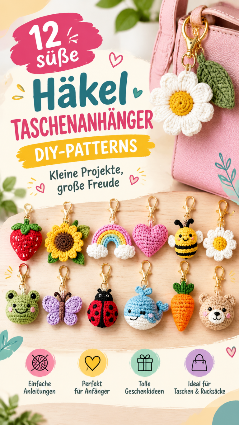Häkel-Flaschenhalter mit süßen Anhängern  DIY Tasche für unterwegs