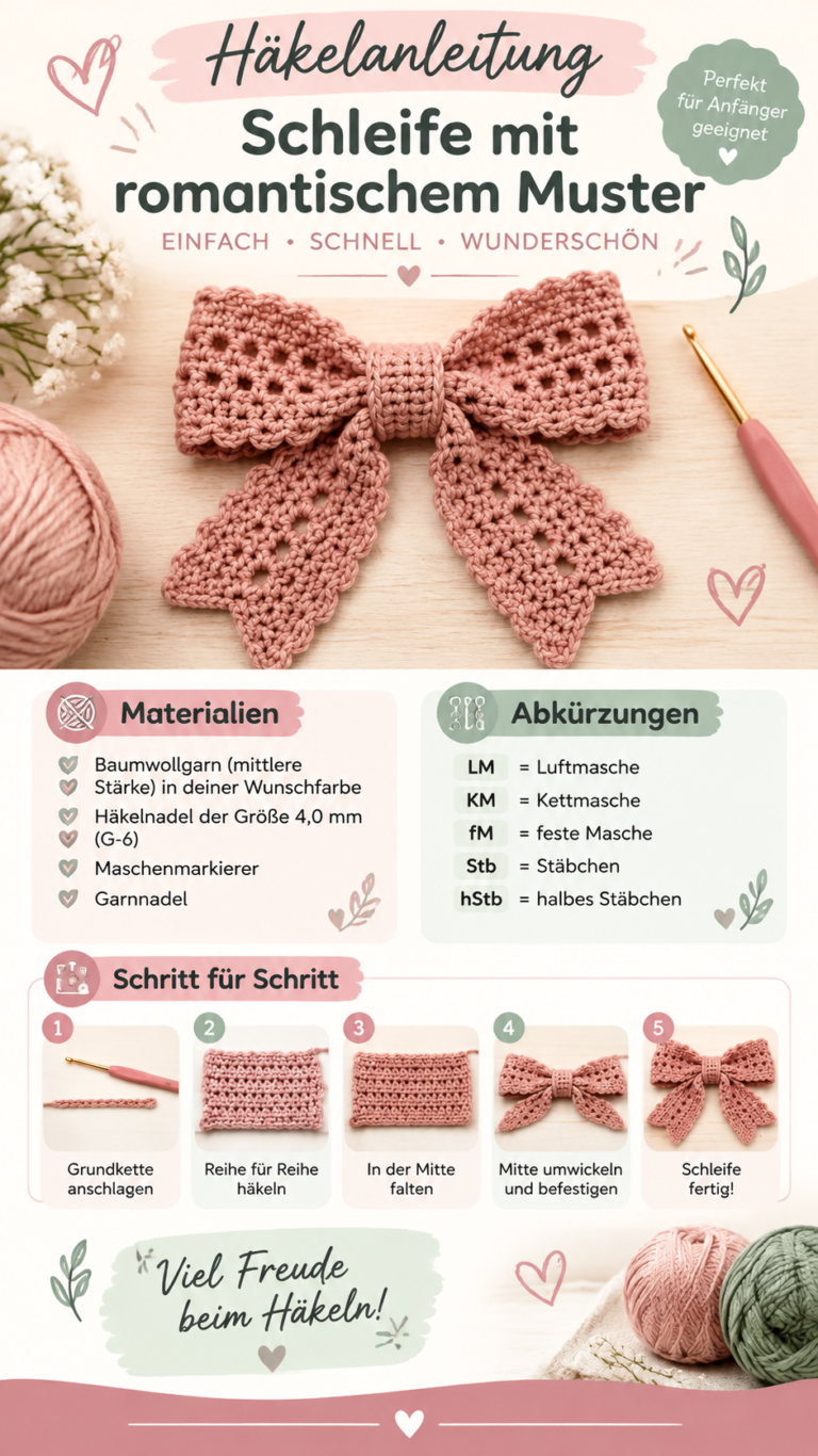Romantische Häkel-Schleife Anleitung  Einfaches DIY Schleifenmuster mit Bandoptik