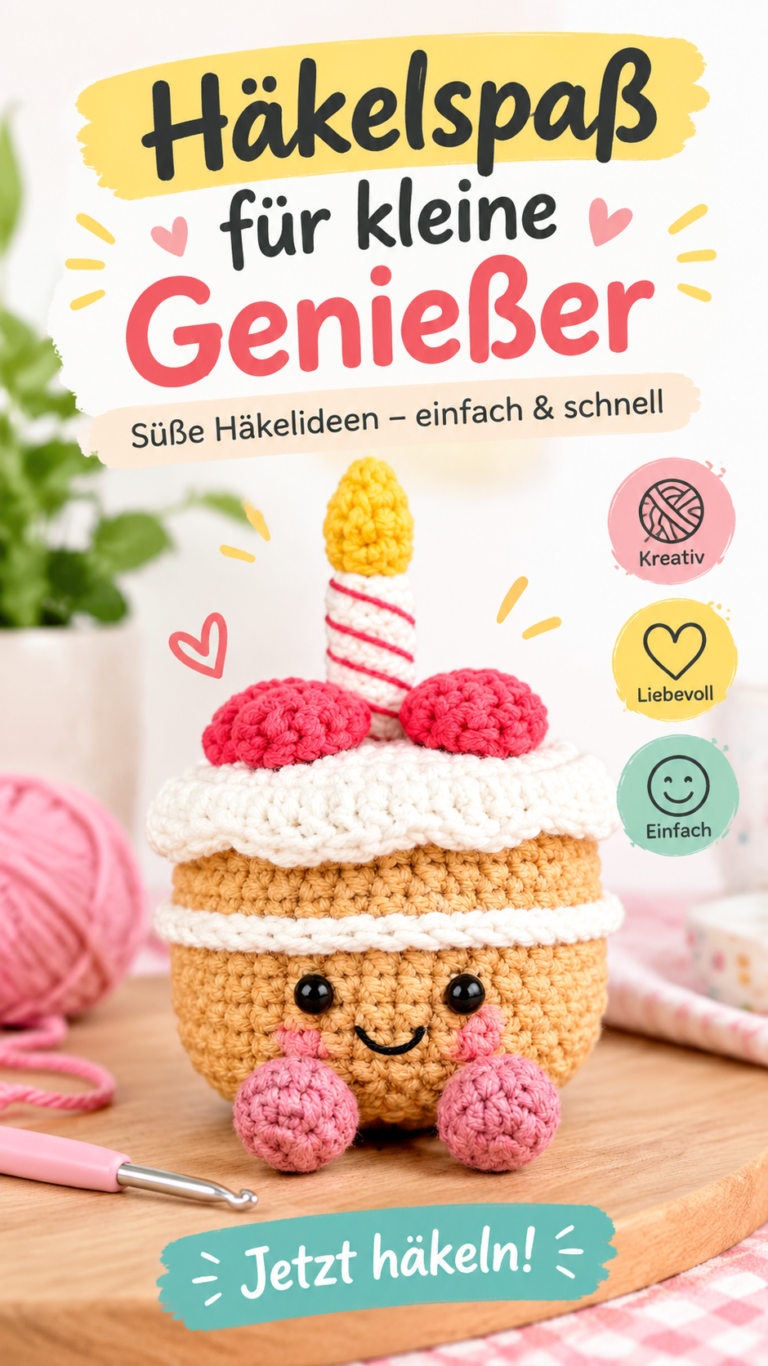 Süße gehäkelte Torte mit Kerze  Amigurumi Kuchen als niedliche DIY Deko