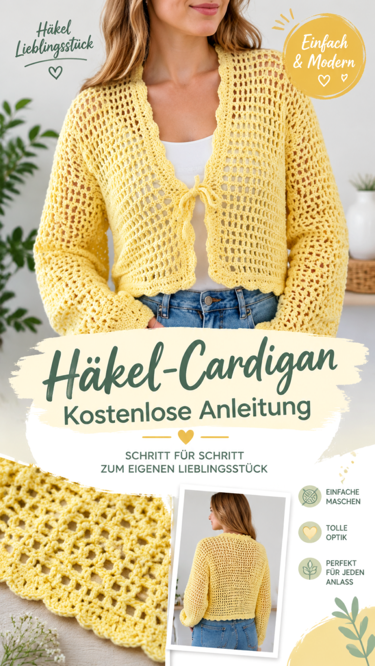 Häkelanleitung Cardigan Damen  Luftige Strickjacke mit Lochmuster zum Selberhäkeln