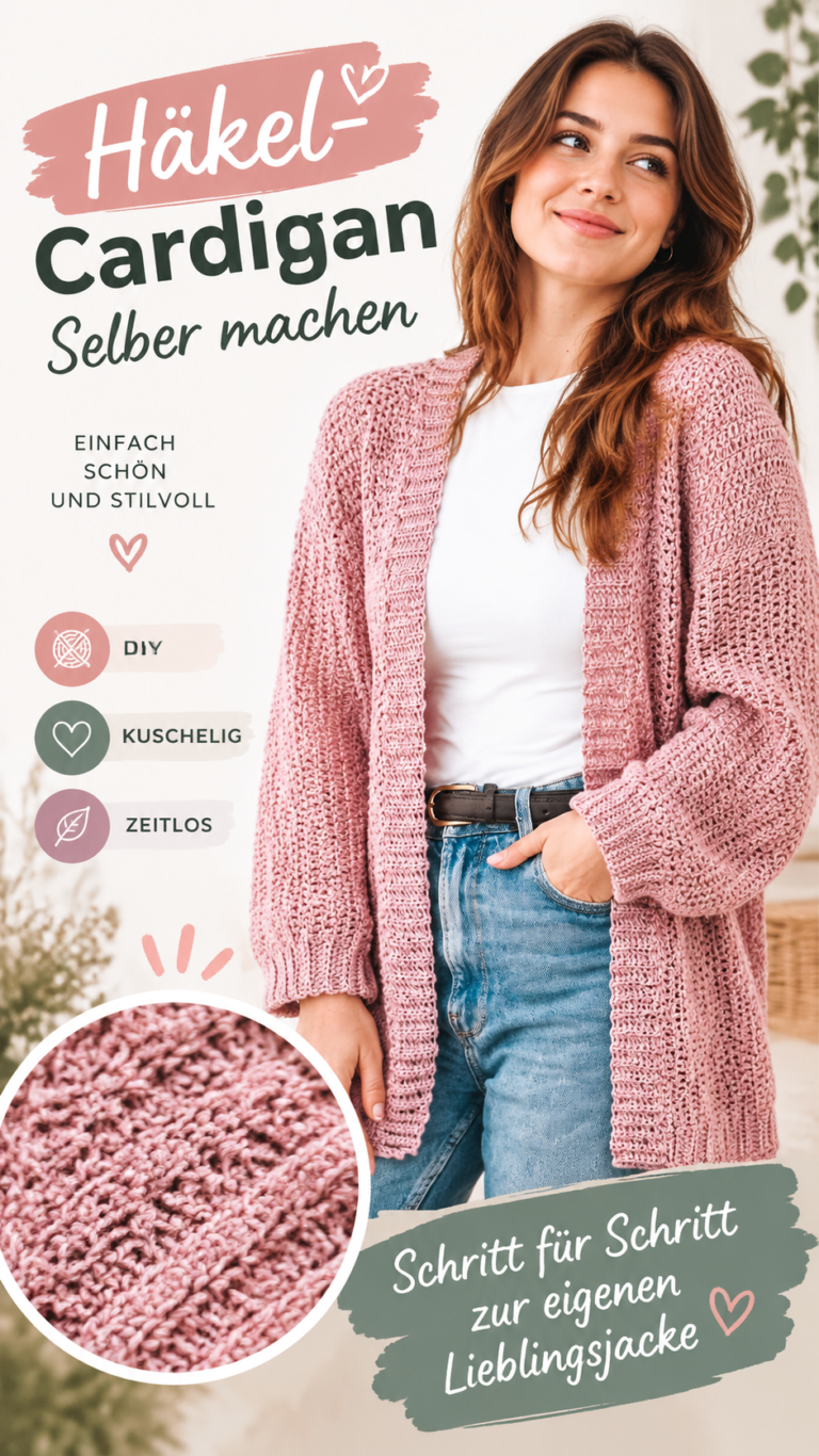 Häkelanleitung für einen rosa Cardigan  Zeitlose Strickjacke zum Selberhäkeln