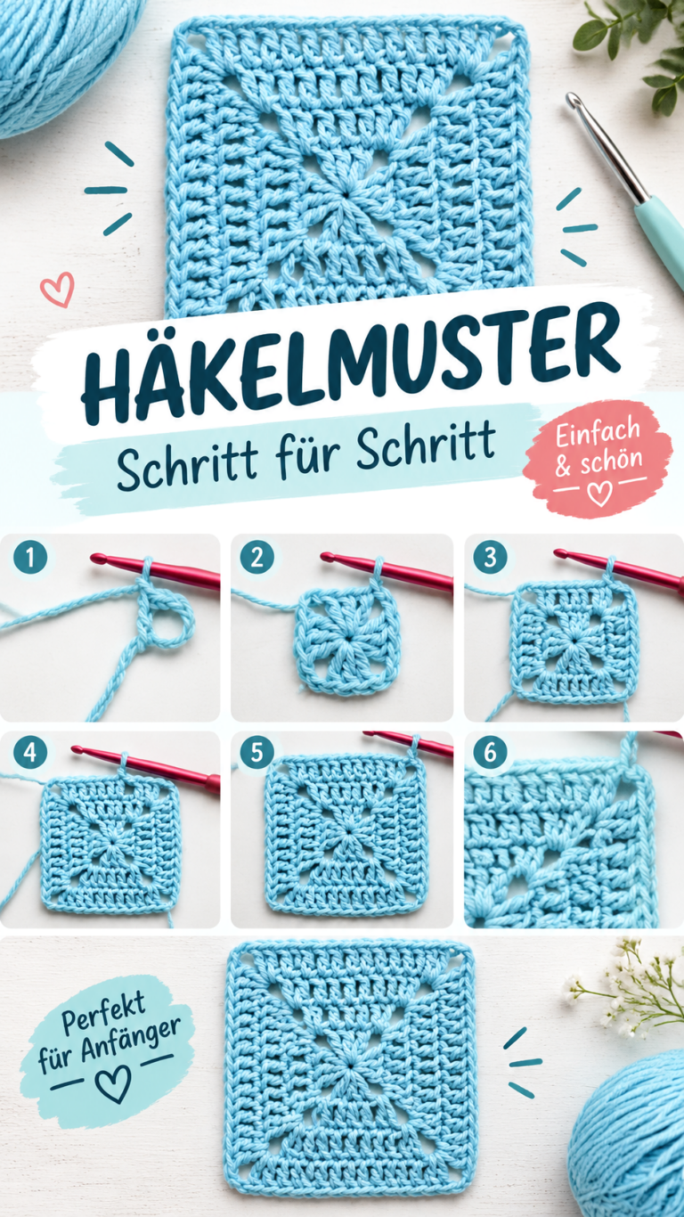 Kostenlose Granny Square Häkelanleitung  Klassisches Häkelquadrat mit Schritt-für-Schritt-Muster