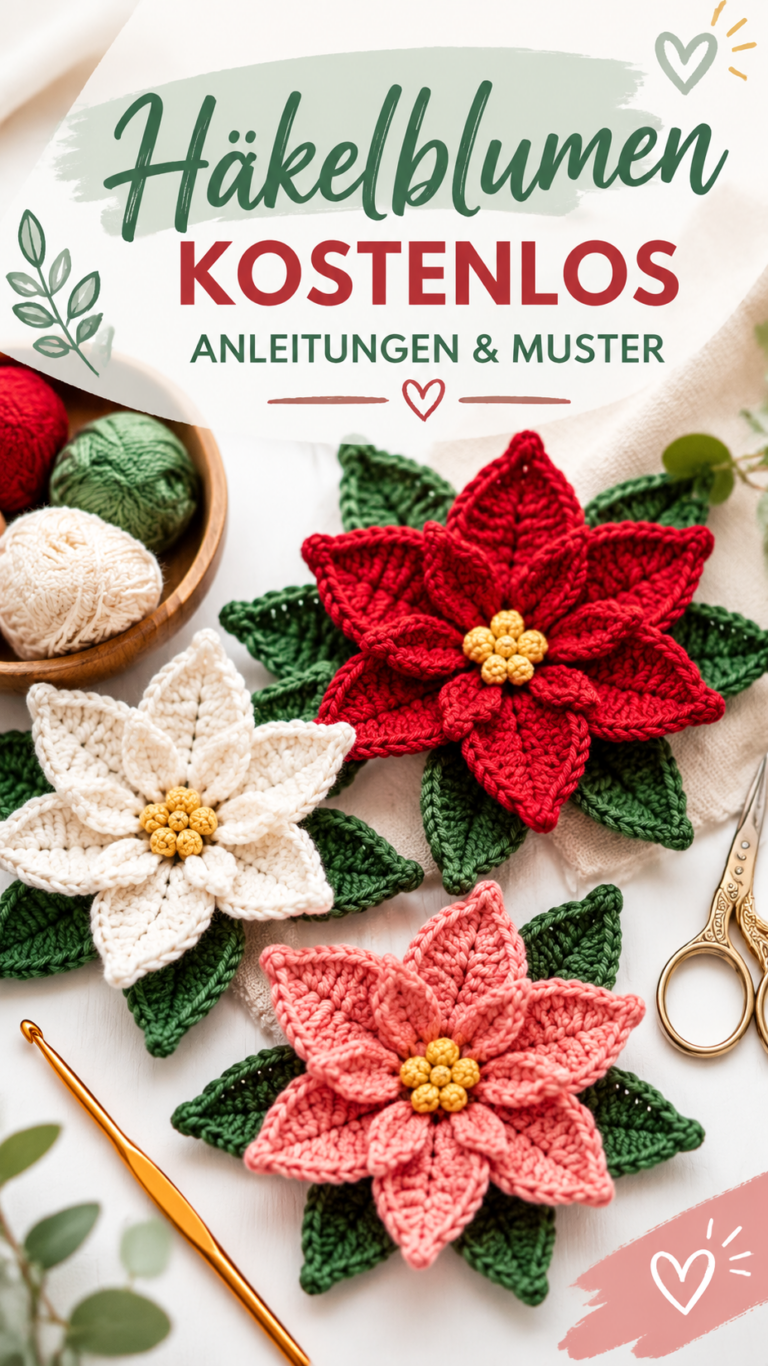 Weihnachtsdeko häkeln Kostenlose Anleitungen für festliche Weihnachtsblumen
