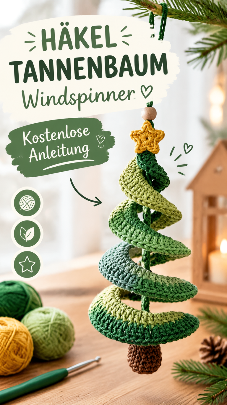 Gehäkelter Weihnachtsbaumanhänger  DIY Weihnachtsdeko mit kostenlosem Häkelmuster