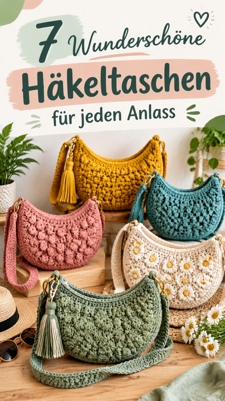 7 Häkelideen für Halbmond-Umhängetaschen  Stilvolle Taschen selber häkeln