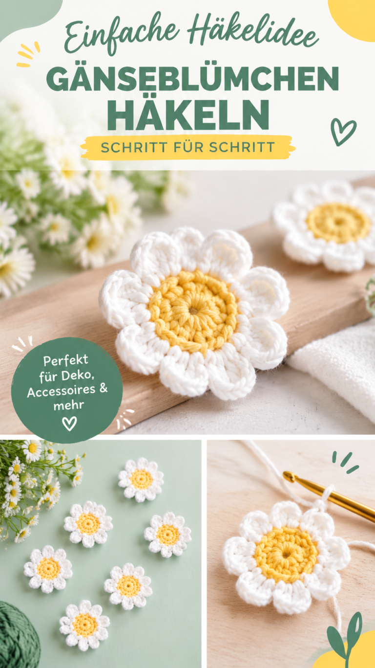 Einfache Häkelanleitung Gänseblümchen  Schritt-für-Schritt-Tutorial für süße Häkelblumen
