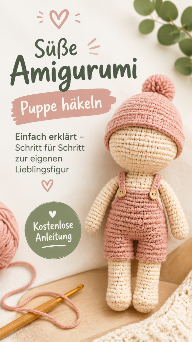 Häkelpuppe selber machen  Einfache Amigurumi-Puppe mit kostenloser Anleitung