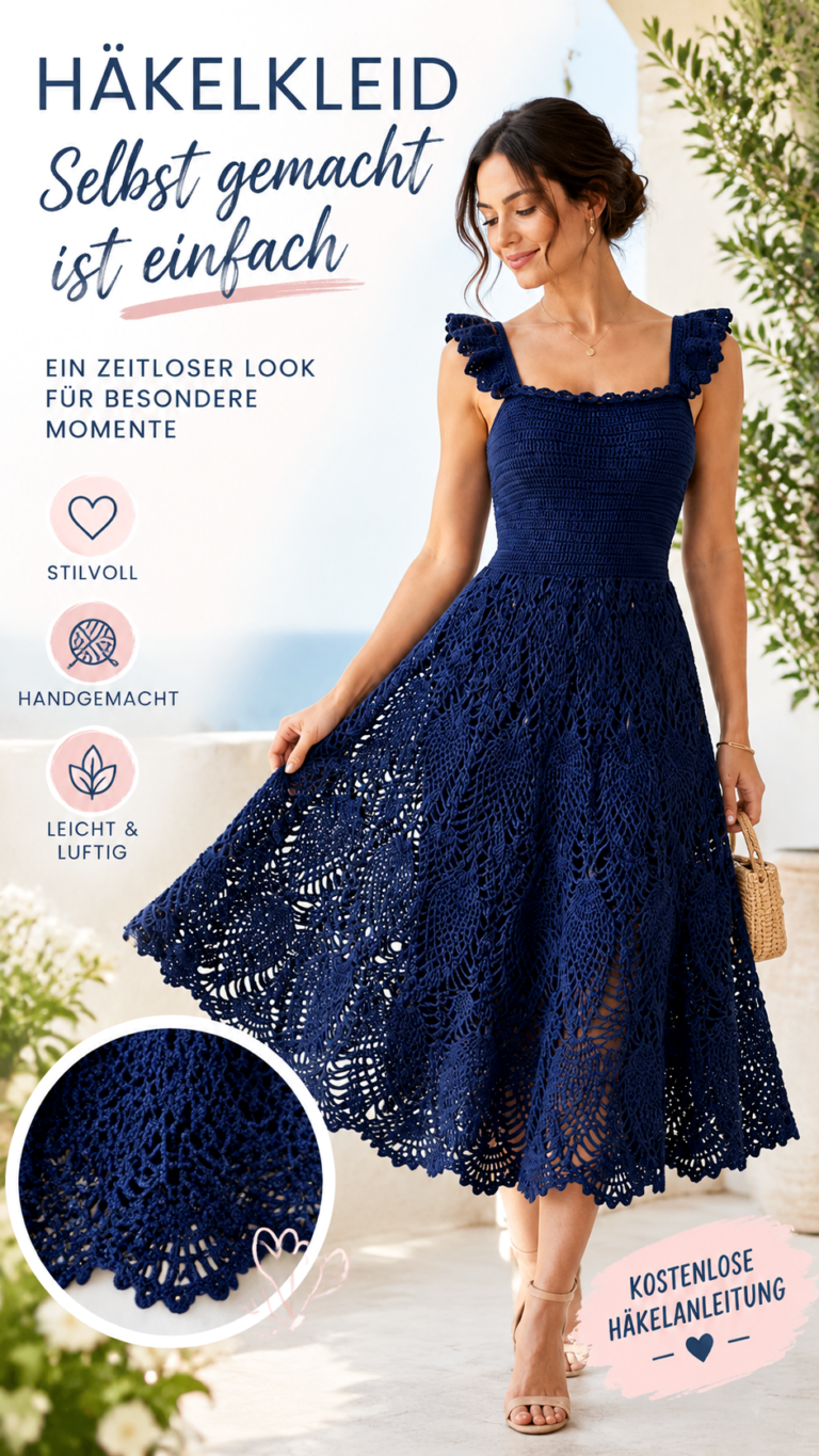 Kostenlose Häkelanleitung Elegantes marineblaues Spitzenkleid häkeln
