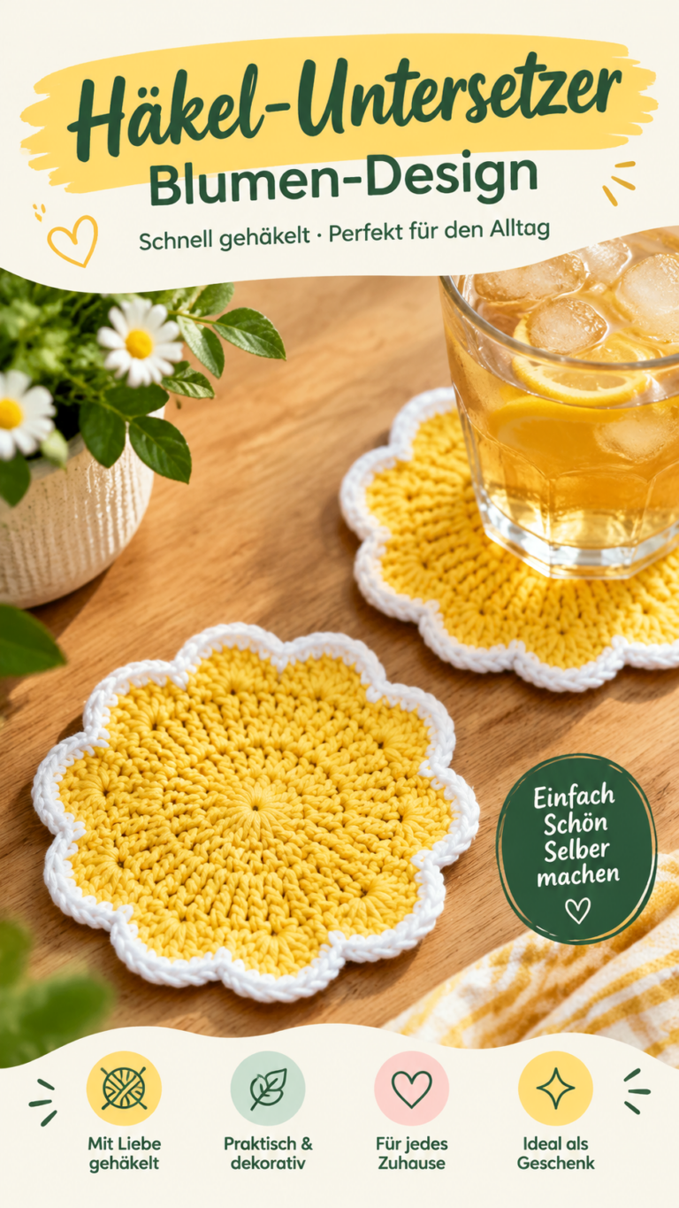 Einfache Häkelanleitung Blumen-Untersetzer selber häkeln als sommerliche Deko