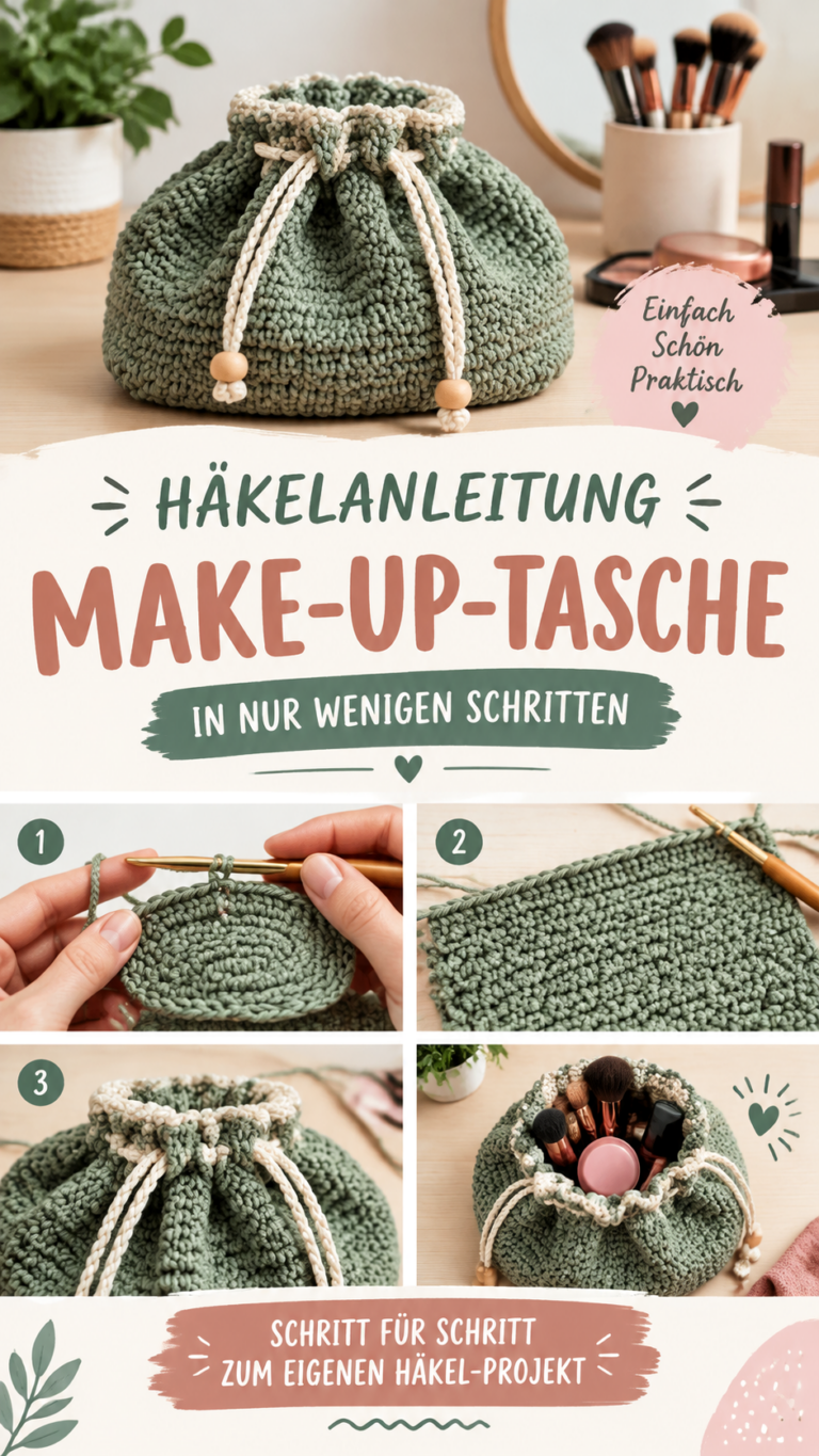 Häkelanleitung für Anfänger Kosmetiktasche häkeln mit Schritt-für-Schritt-Anleitung