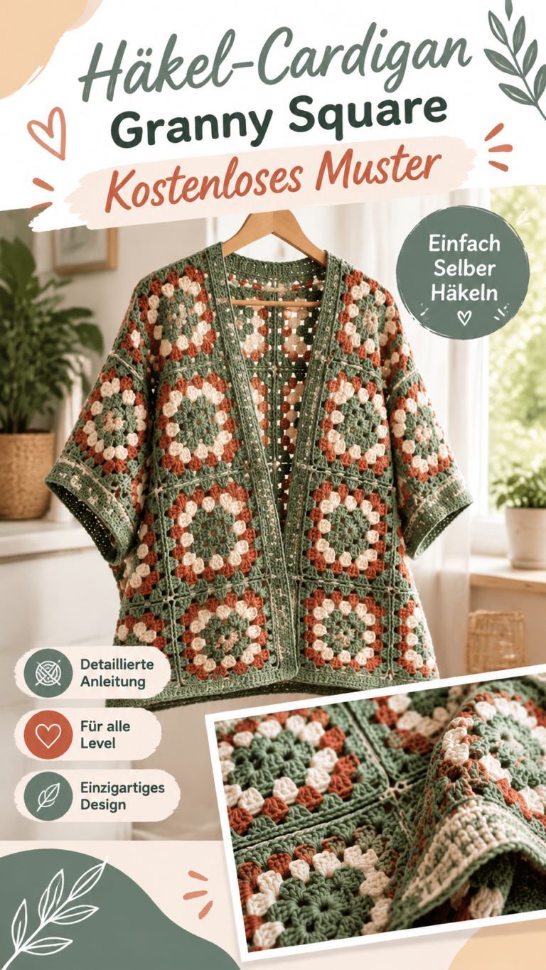 Häkelanleitung Patchwork-Häkeljacke mit bunten Quadraten