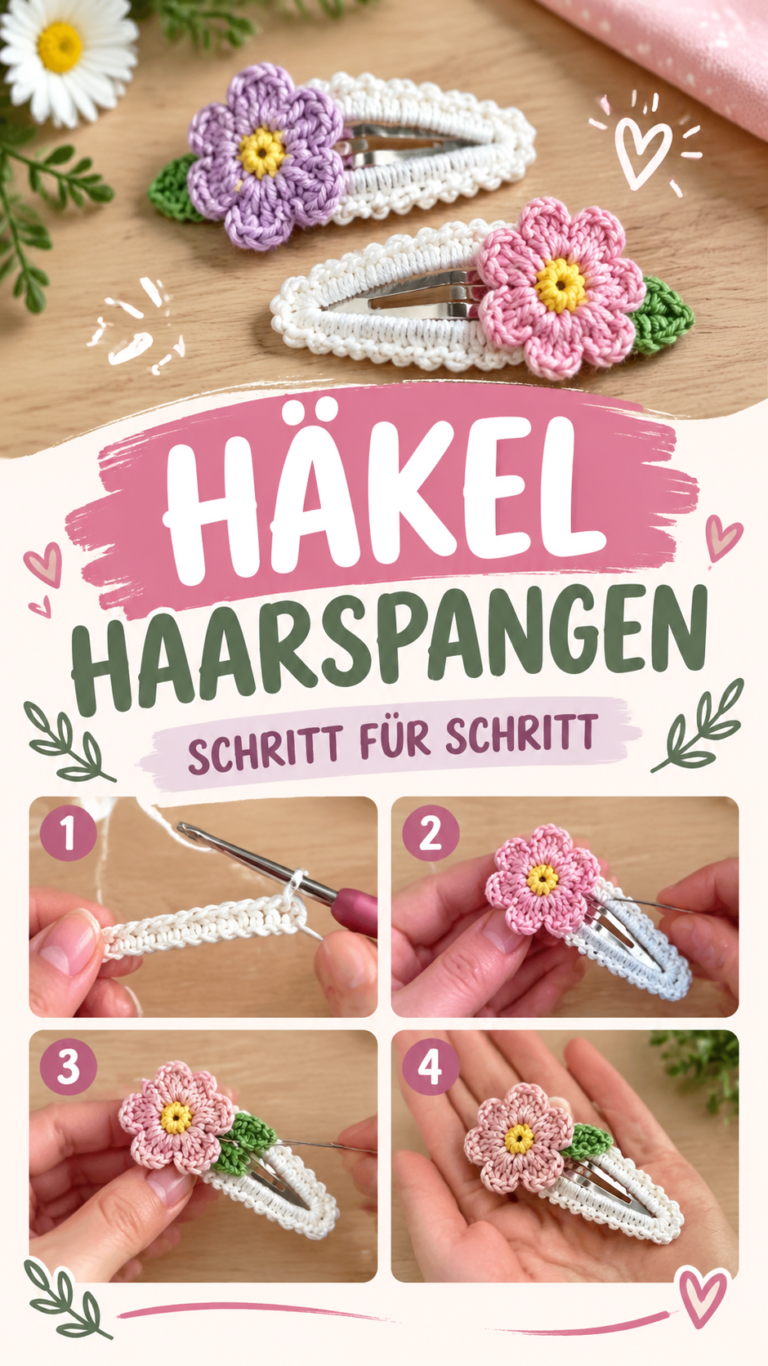 Gehäkelte Haarspangen mit Blumen  Süße DIY-Haaraccessoires häkeln