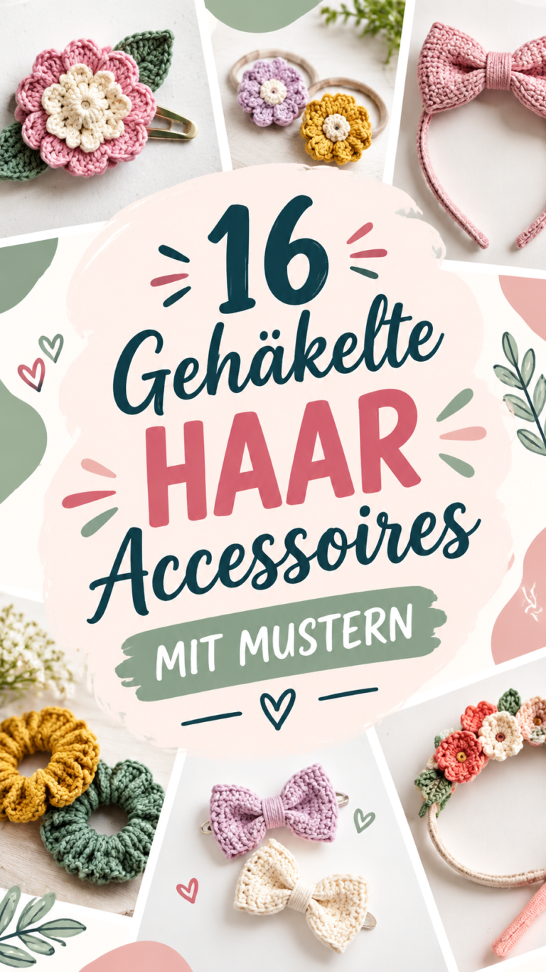 16 gehäkelte Haaraccessoires Blumen, Schleifen und Haarreifen mit Anleitung