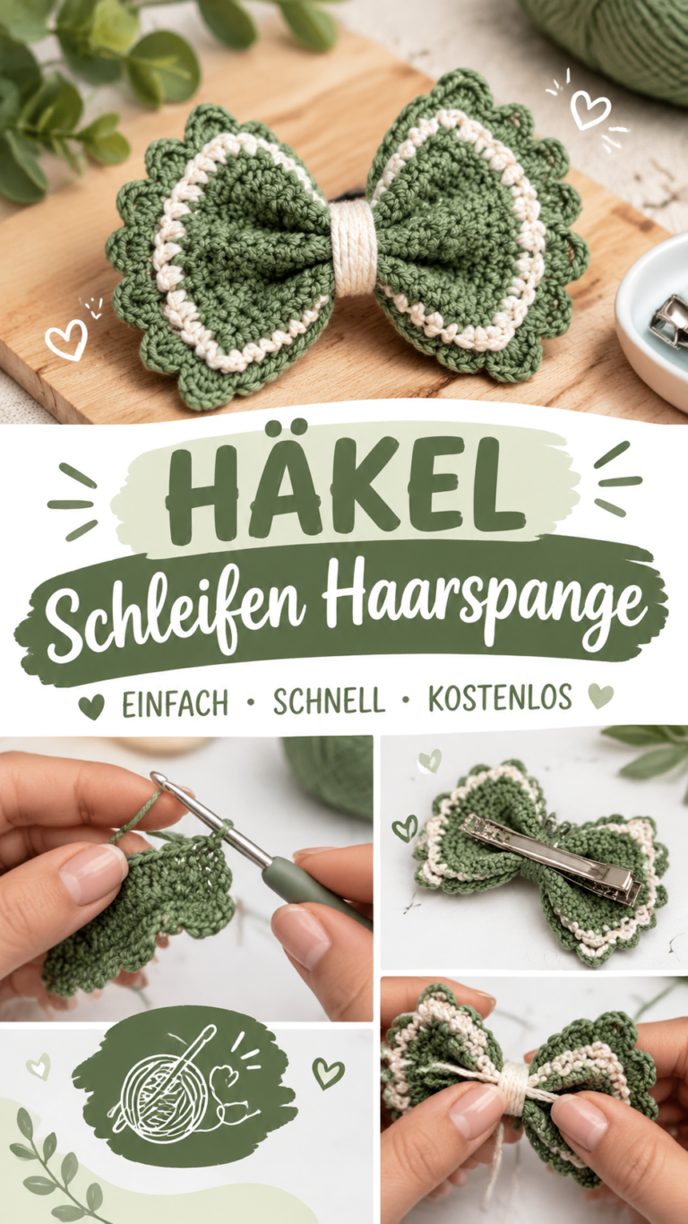 Gehäkelte Schleifen-Haarspange selber machen  einfache DIY Anleitung