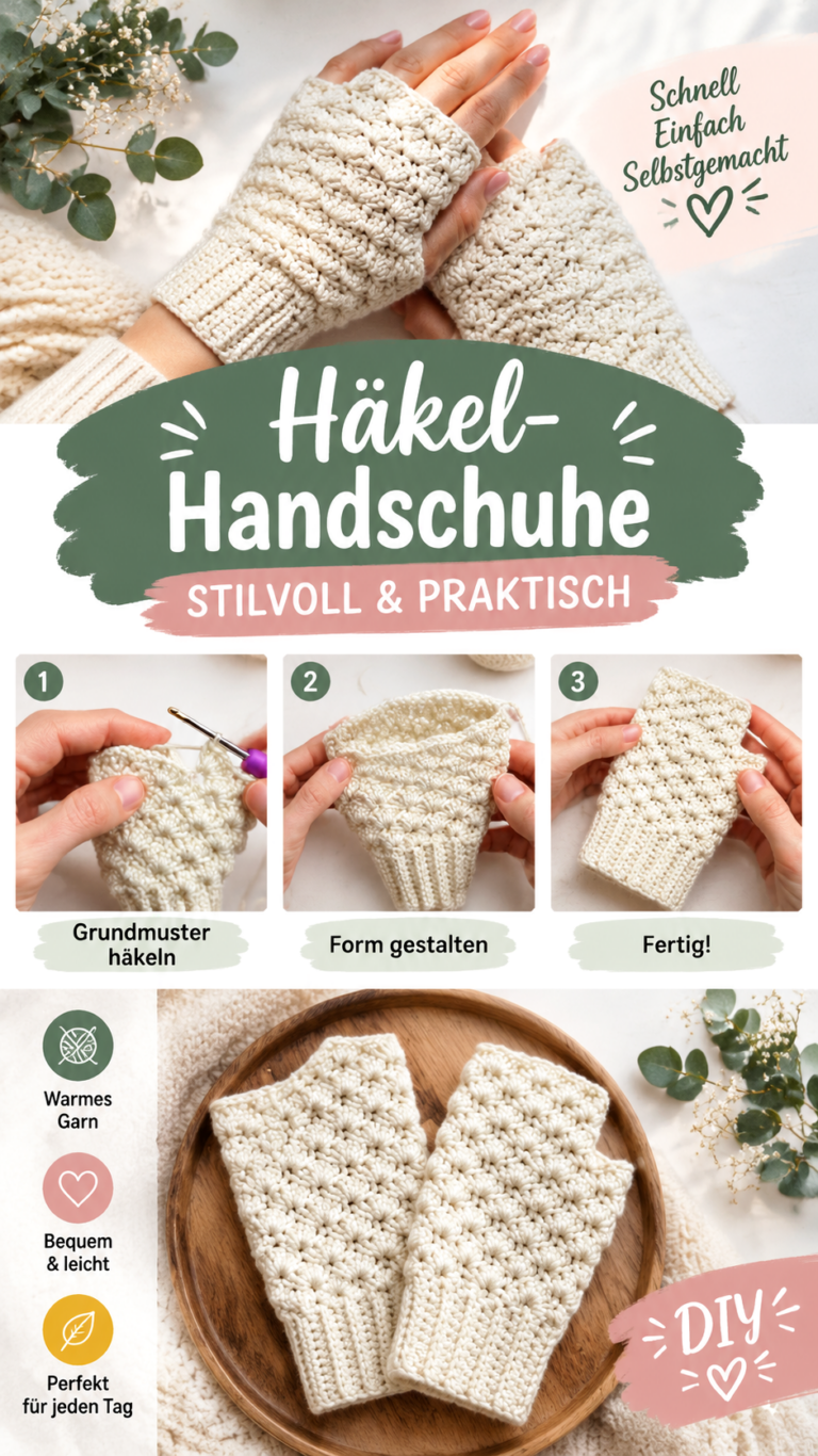 Gehäkelte Handstulpen mit Strukturmuster  einfache DIY Anleitung
