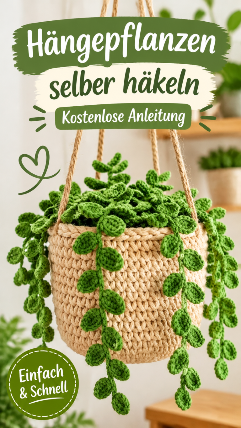 Gehäkelte Hängepflanze mit Makramee-Blumentopf  Kostenlose Anleitung