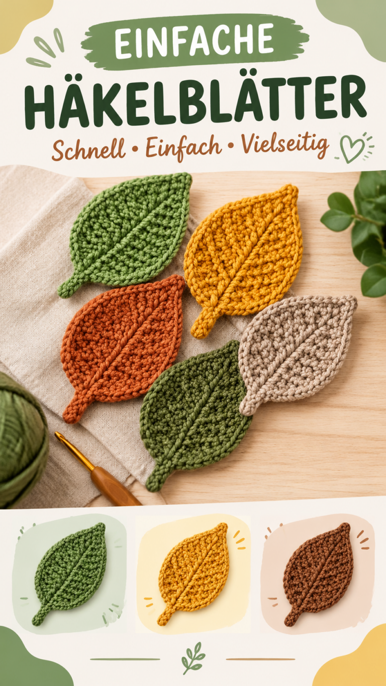 Einfache gehäkelte Blätter Kostenlose Häkelanleitung für herbstliche Deko