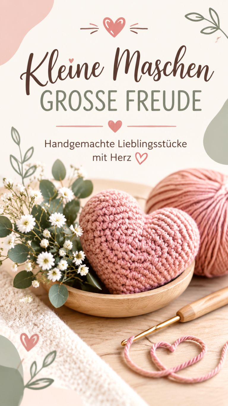 Häkel-Logo mit Garnherz und Blumen  Liebevolle Inspiration für Handarbeiten