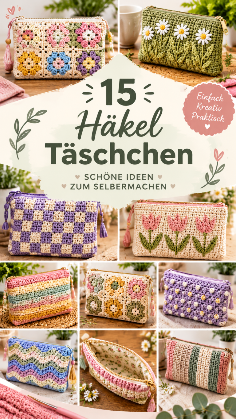Gehäkelte Kosmetiktasche  süße DIY Ideen mit Reißverschluss