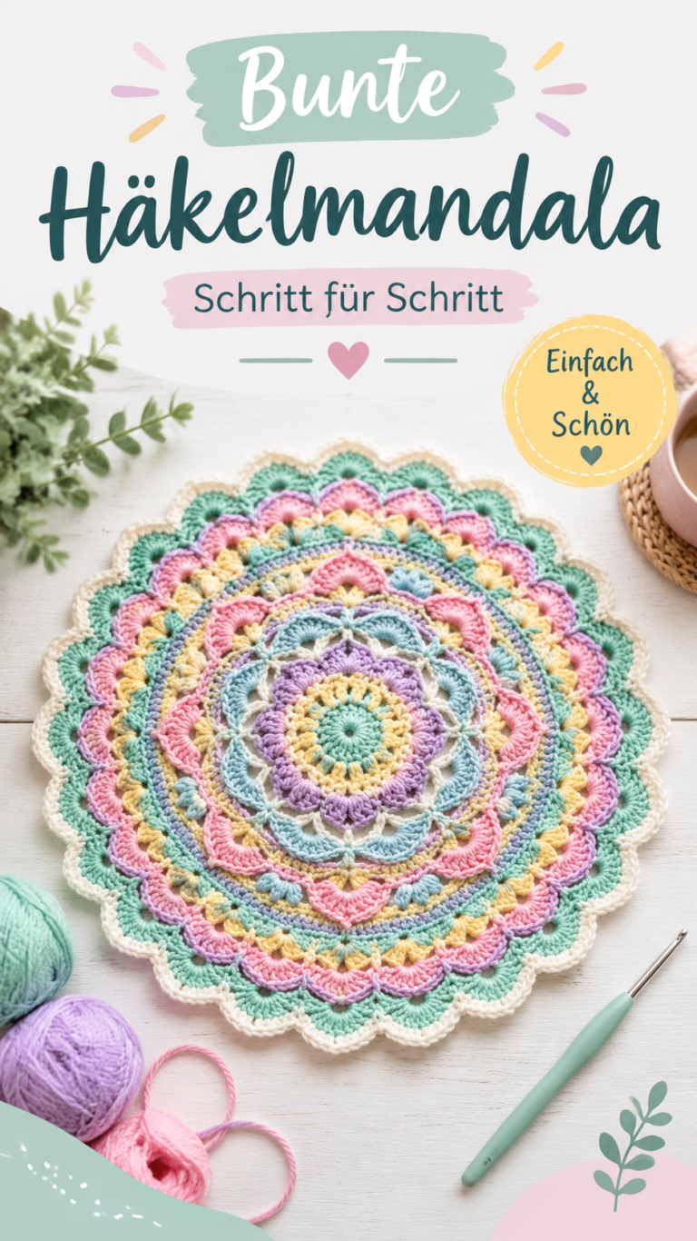 Pastellfarbenes Häkelmandala  Bunte Mandala Häkelanleitung mit Blumenmuster