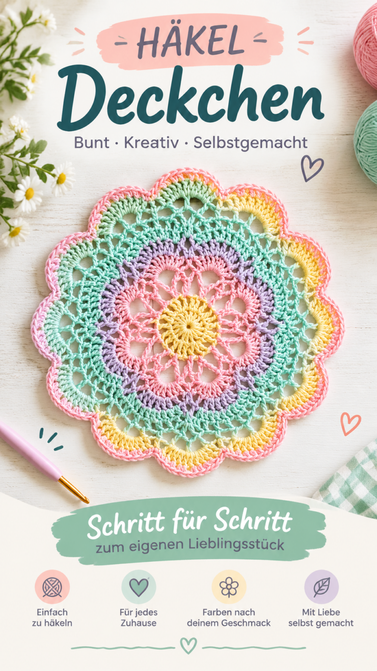 Häkelmandala Anleitung Bunte Mandala-Blume mit filigranem Spitzenmuster häkeln